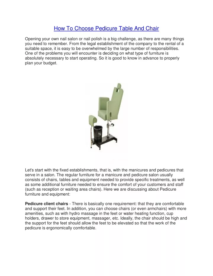 how to choose pedicure table and chair