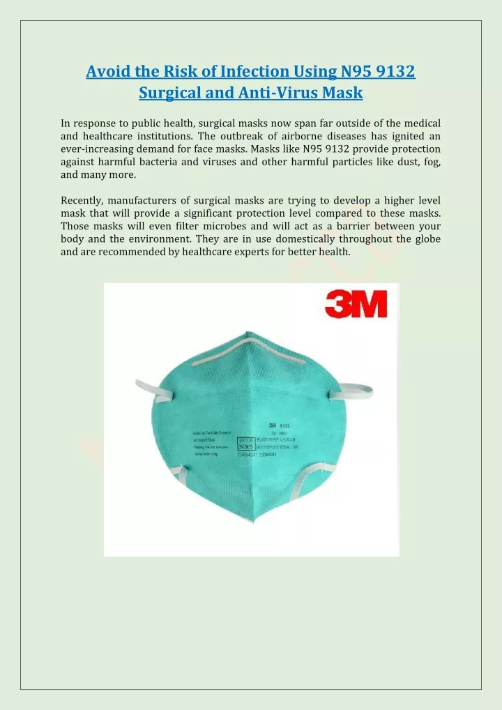 avoid the risk of infection using n95 9132