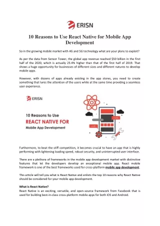 10 Reasons to Use React Native for Mobile App Development