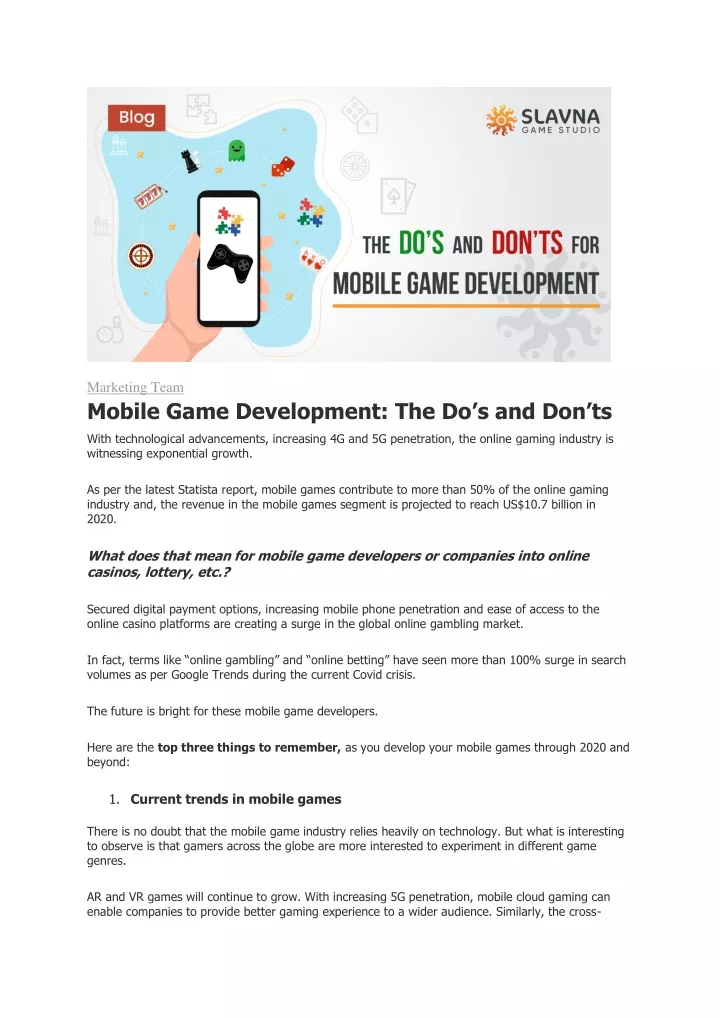 marketing team mobile game development