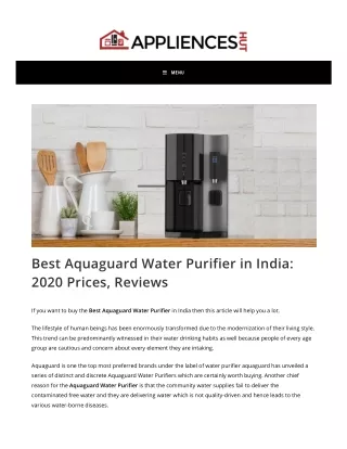 Best Aquaguard Water Purifier in India: 2020 Prices, Reviews