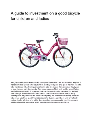 A guide to investment on a good bicycle for children and ladies