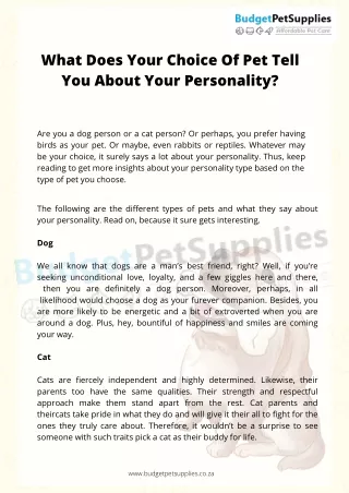 what does your choice of pet tell you about your