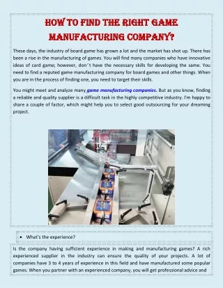 How To Find The Right Game Manufacturing Company?