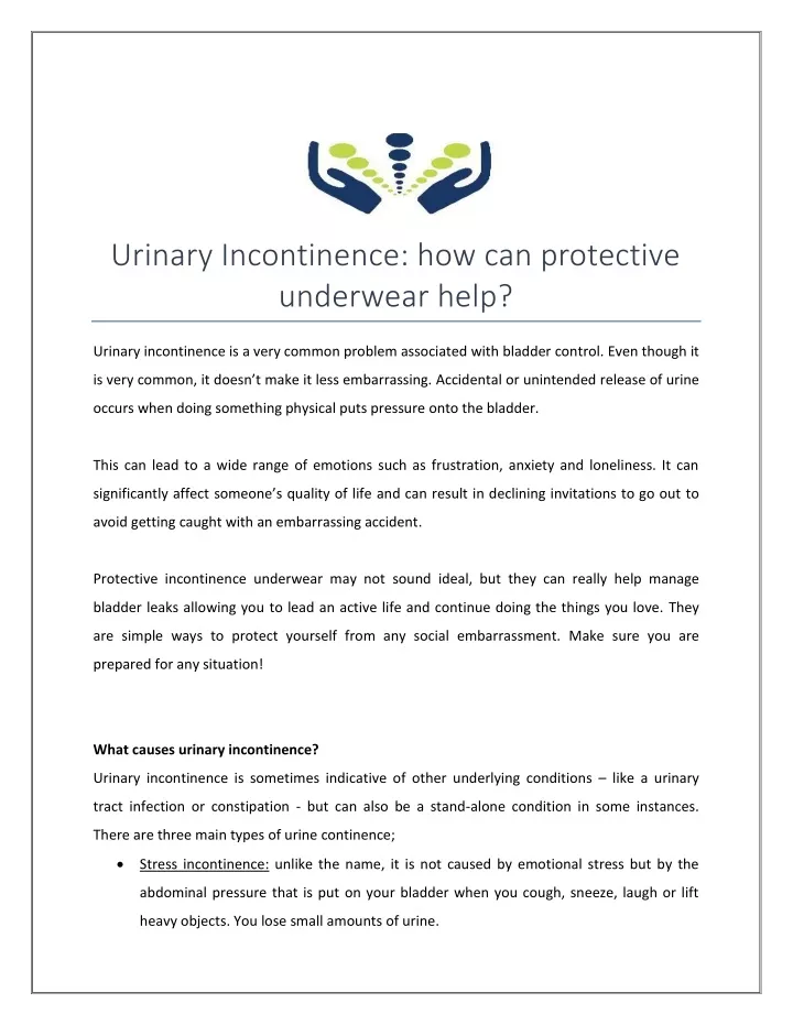 urinary incontinence how can protective underwear