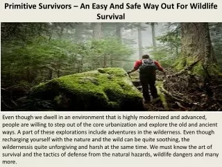 Primitive Survivors – An Easy And Safe Way Out For Wildlife Survival