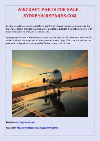 Aircraft Parts For Sale | Sydneyairspares.com