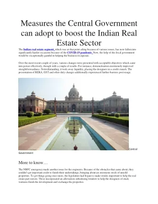 Measures the Central Government can adopt to boost the Indian Real Estate Sector