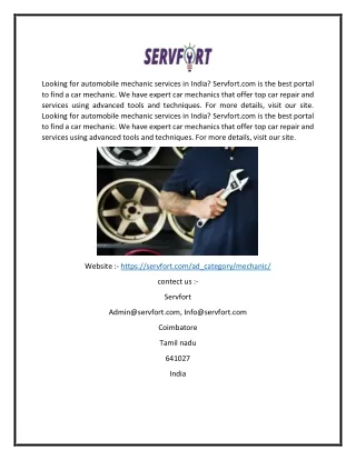 Find Car Mechanic In India | Servfort.com