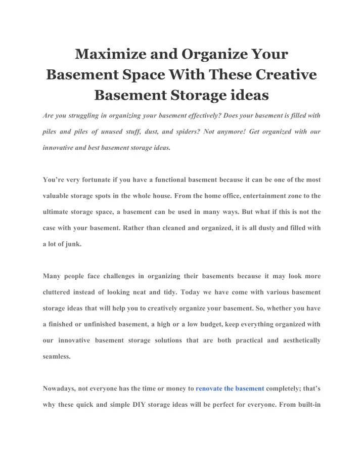 maximize and organize your basement space with