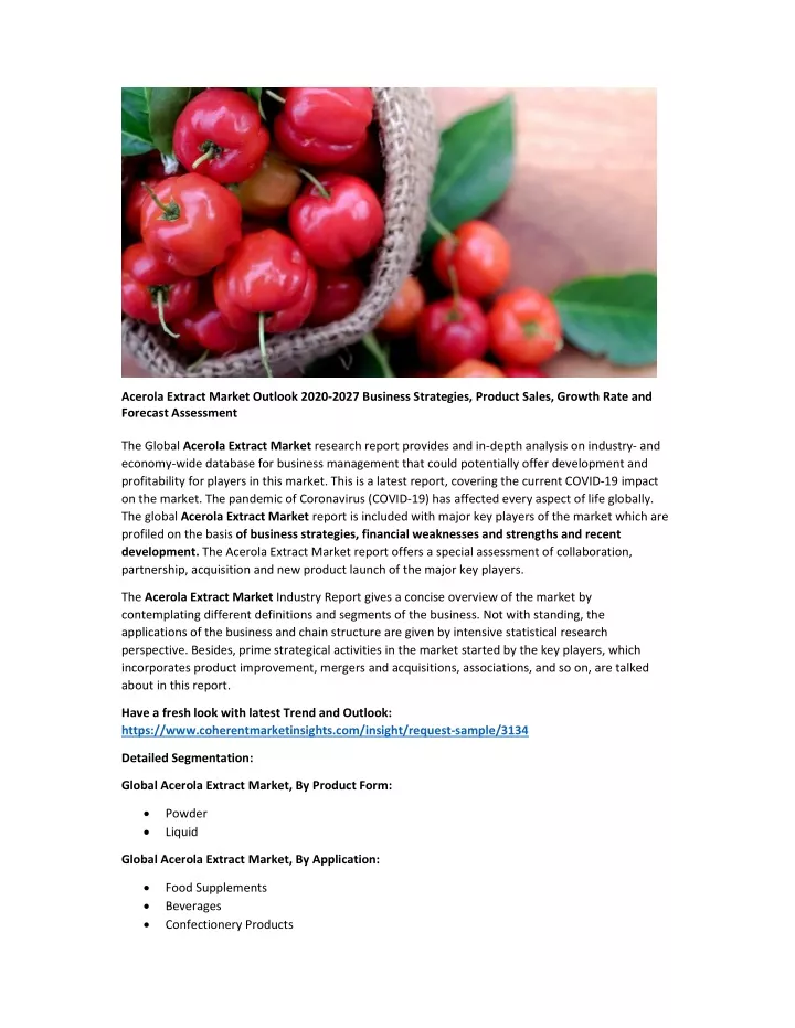 acerola extract market outlook 2020 2027 business