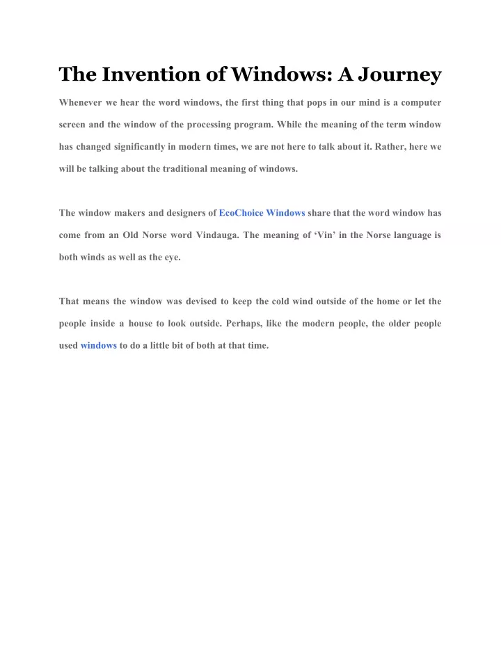 the invention of windows a journey