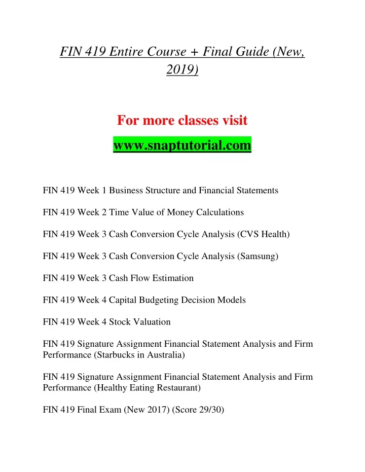 fin 419 entire course final guide new 2019