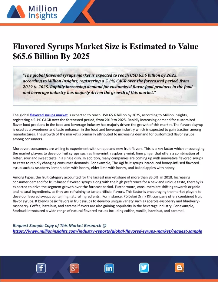 flavored syrups market size is estimated to value