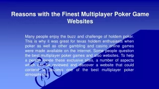 Reasons with the Finest Multiplayer Poker Game Websites