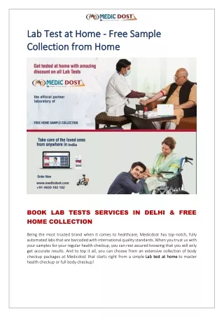 Lab Test at Home | Free Sample Collection from Home