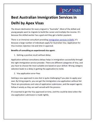 Best Australian Immigration Services in Delhi by Apex Visas