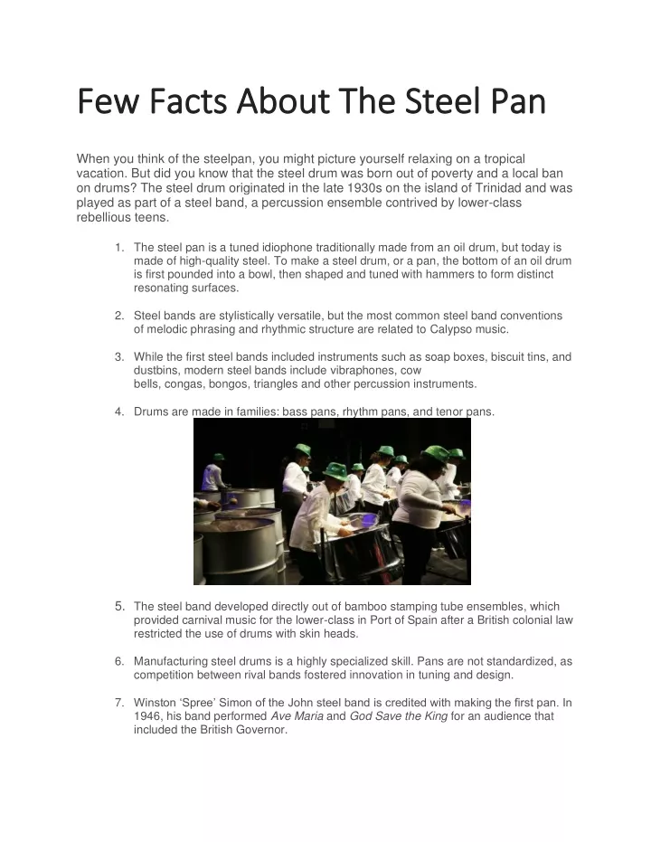 few facts about the steel pan few facts about