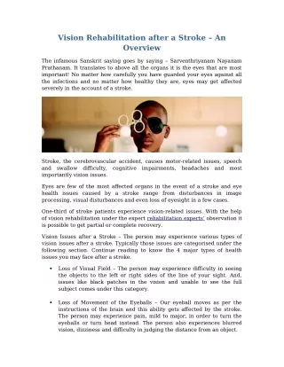 vision rehabilitation after a stroke an overview