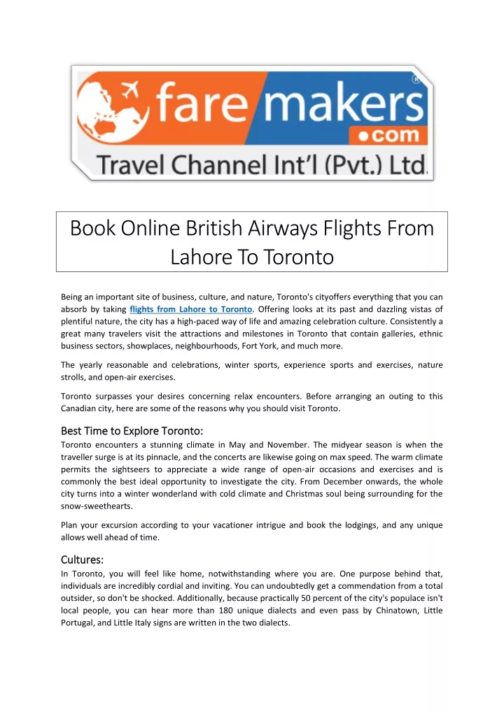 book online british airways flights from lahore