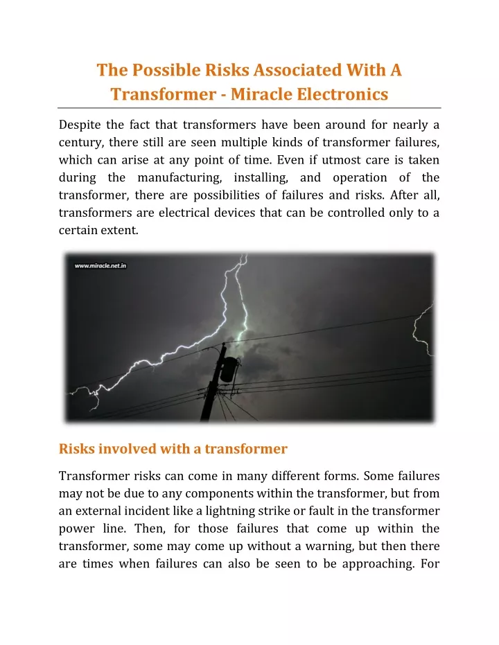 the possible risks associated with a transformer