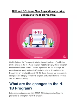 DHS and DOL issue New Regulations to bring changes to the H-1B Program