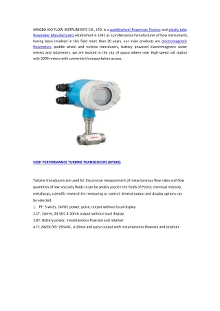 NINGBO KIO FLOW INSTRUMENTS CO., LTD