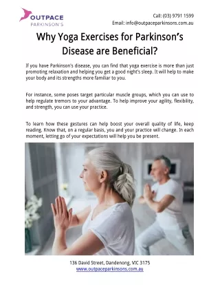 Why Yoga Exercises for Parkinson’s Disease are Beneficial?