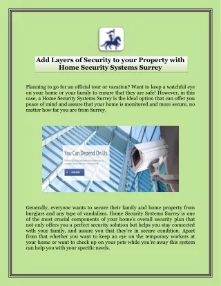 Add Layers of Security to your Property with Home Security Systems Surrey