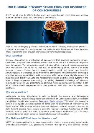 multi modal sensory stimulation for disorders