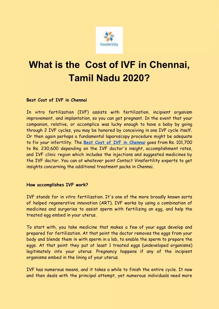 what is the cost of ivf in chennai tamil nadu 2020