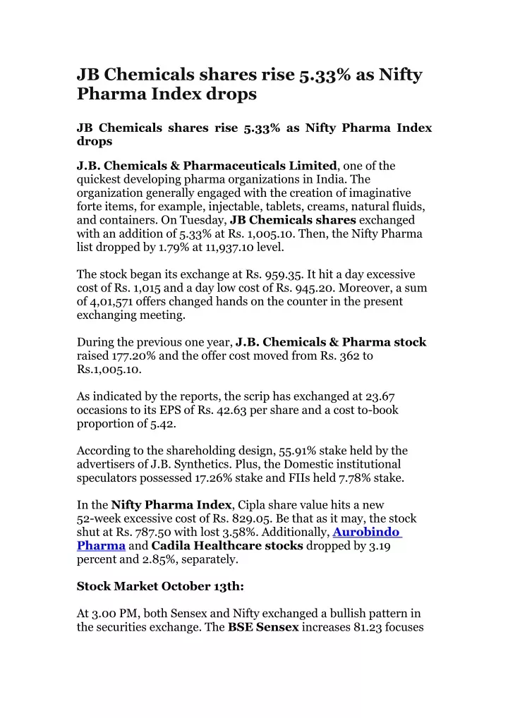 jb chemicals shares rise 5 33 as nifty pharma