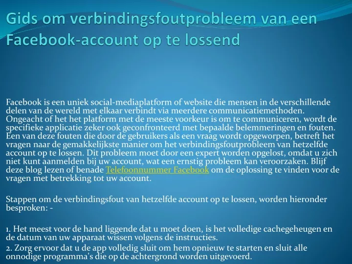 gids om verbindingsfoutprobleem van een facebook account op te lossend