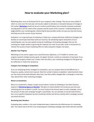 how to evaluate your marketing plan