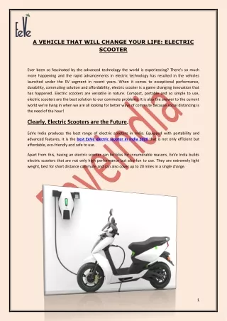 Best Electric Scooter in India 2019 | Eeveindia