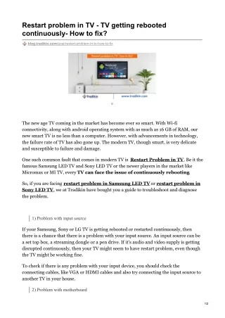 Restart problem in TV - TV getting rebooted continuously- How to fix