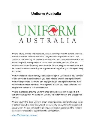 Uniform Australia Online Shop for Uniforms