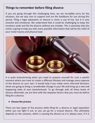things to remember before filing divorce