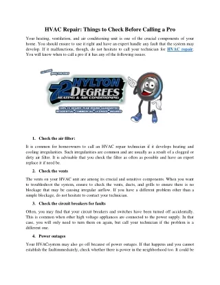 hvac repair things to check before calling a pro