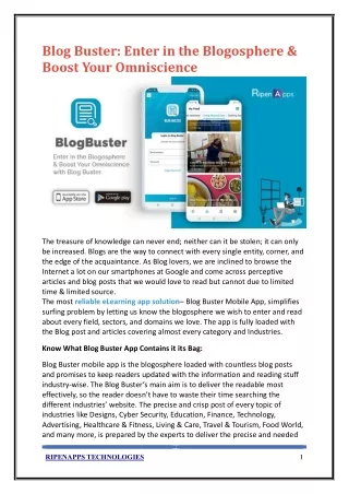Blog Buster: Enter in the Blogosphere & Boost Your Omniscience