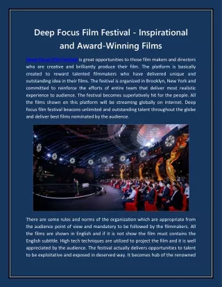 Deep Focus Film Festival - Inspirational and Award-Winning Films