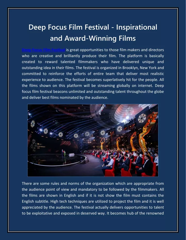 deep focus film festival inspirational and award
