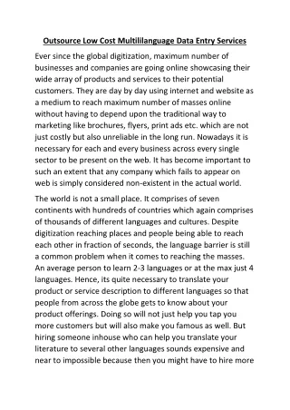 outsource low cost multililanguage data entry