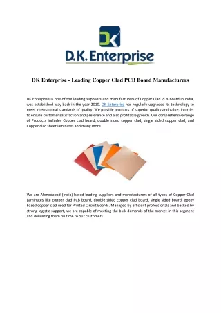 DK Enterprise - Leading Copper Clad PCB Board Manufacturers
