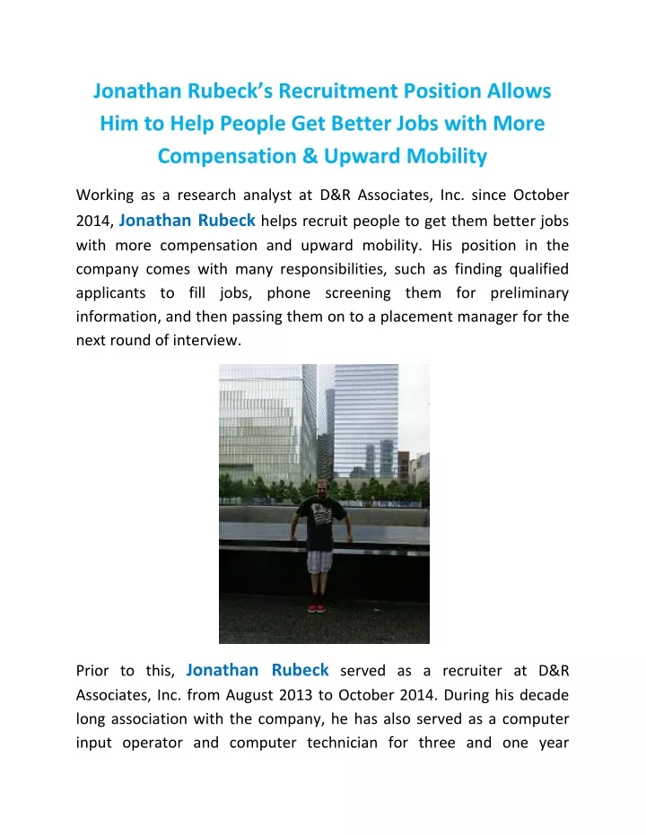 jonathan rubeck s recruitment position allows