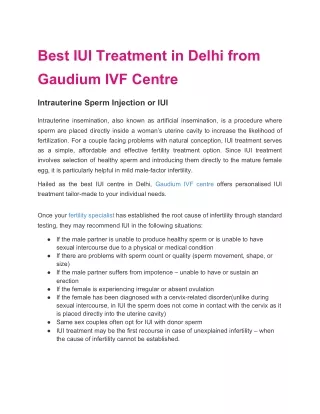 Best IUI Treatment in Delhi From Gaudium IVF Centre