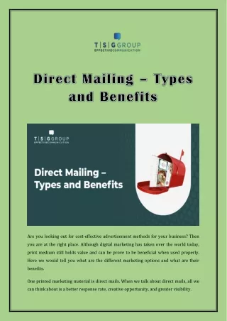 Direct Mailing – Types and Benefits