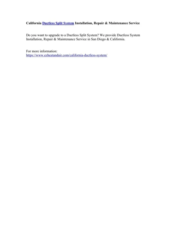 California Ductless Split System Installation, Repair &amp; Maintenance Service