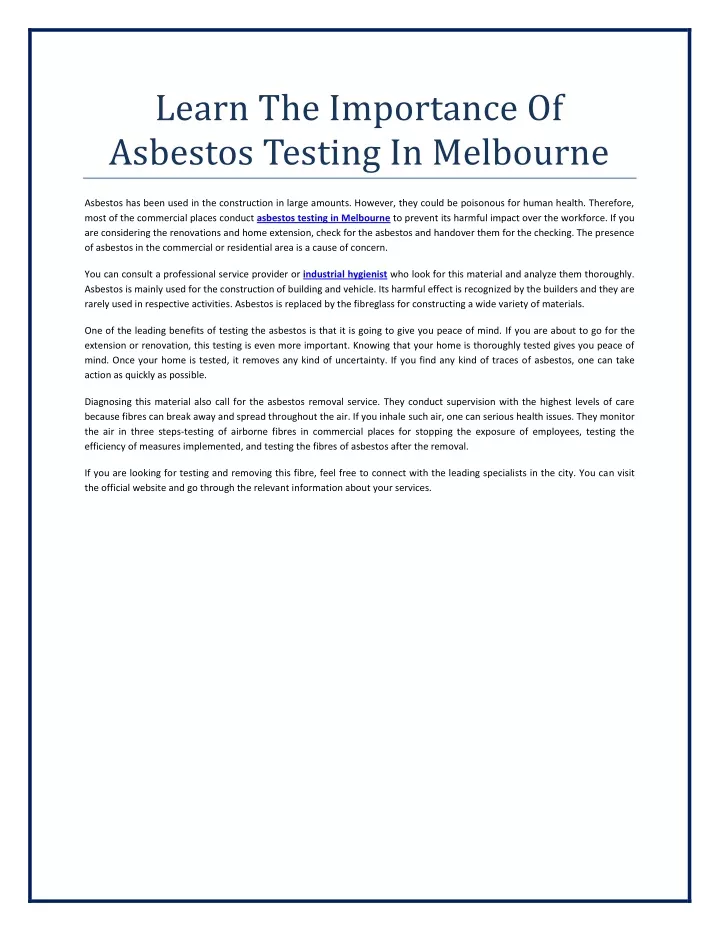 learn the importance of asbestos testing