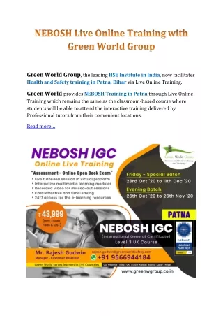 NEBOSH Live Online Training with Green World Group